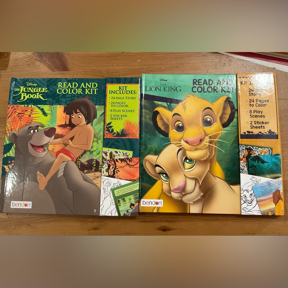 Disney BendonJungle Book and Lion King Read & Color Kit duo/set hard cover books